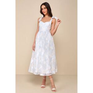 Lulu's White and Light Blue Floral Midi Dress